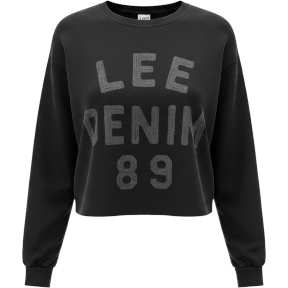 Y2K Lee Heritage Inspired Cropped Sweatshirt Black Graphic Pullover size XS, NWT